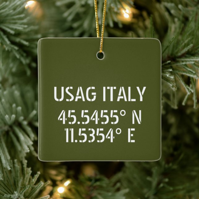 USAG Italy Latitude Longitude Personalized Ceramic Ornament (Tree)