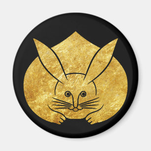 Usagi kamon japanese rabbit in faux gold on black magnet
