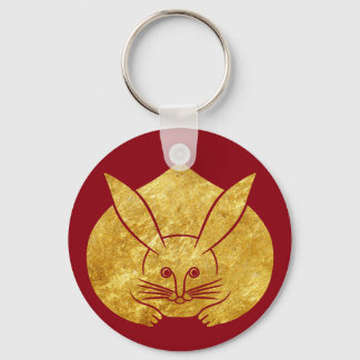 Usagi kamon japanese rabbit in faux gold on red keychain