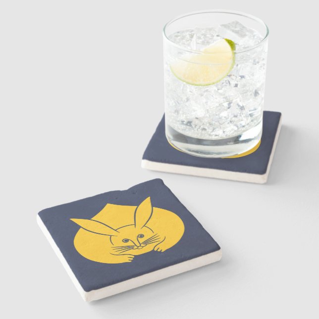 Usagi kamon Japanese rabbit yellow blue Oriental Stone Coaster (Side)