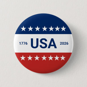 USA's 250th Anniversary 1776 2026 Red White Blue Button