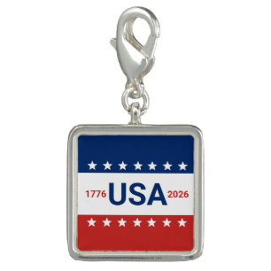 USA's 250th Anniversary 1776 2026 Red White Blue Charm