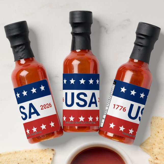 USA's 250th Anniversary 1776 2026 Red White Blue Hot Sauces (Laydown)
