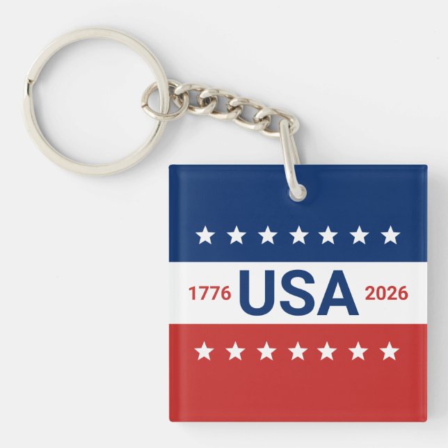 USA's 250th Anniversary 1776 2026 Red White Blue Keychain (Front)