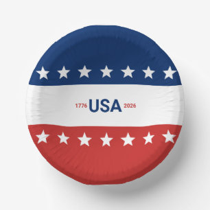 USA's 250th Anniversary 1776 2026 Red White Blue Paper Bowls