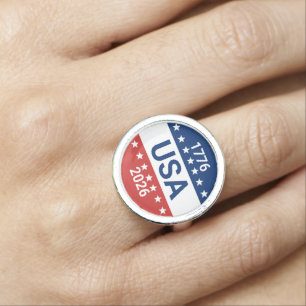 USA's 250th Anniversary 1776 2026 Red White Blue Ring
