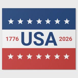 USA's 250th Anniversary 1776 2026 Red White Blue Wrapping Paper