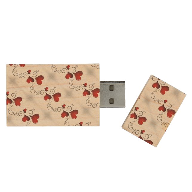 USB 3.0/Hearts Wood USB Flash Drive (Opened)