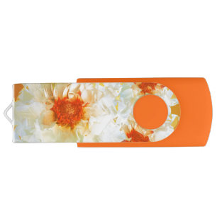 USB Flash Drive Flowers White Orange Cubist