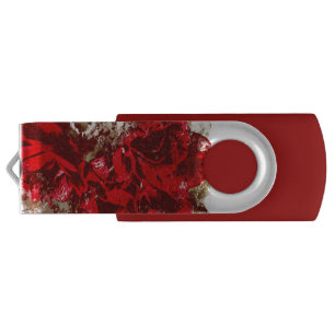 USB Flash Drive Red Rose Watercolor