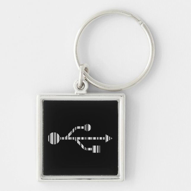 USB LOGO BAR CODE Computer Barcode Pattern Design Keychain (Front)