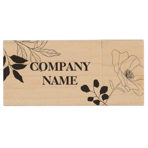 USB Stick with floral design and brand name Wood Flash Drive