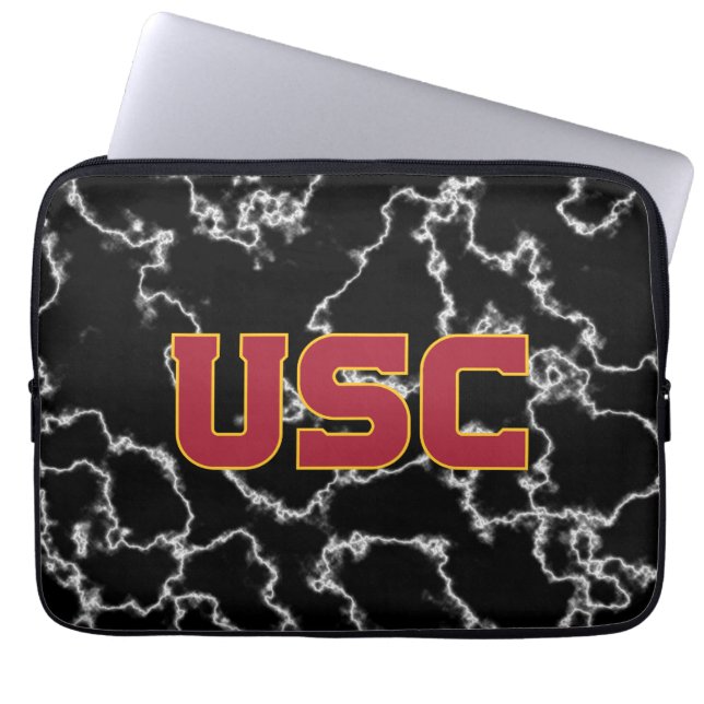 USC Trojans | Black Marble Laptop Sleeve (Front)