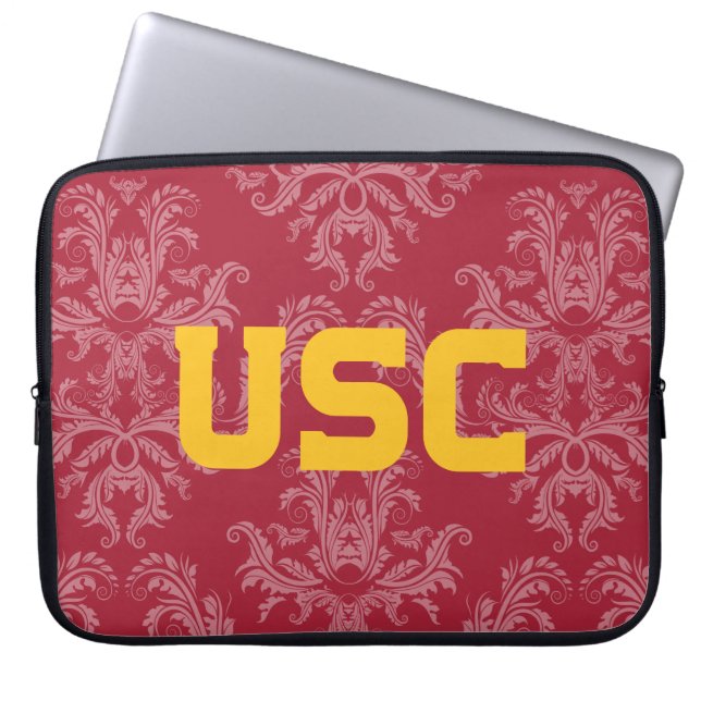 USC Trojans | Damask Pattern Laptop Sleeve (Front)