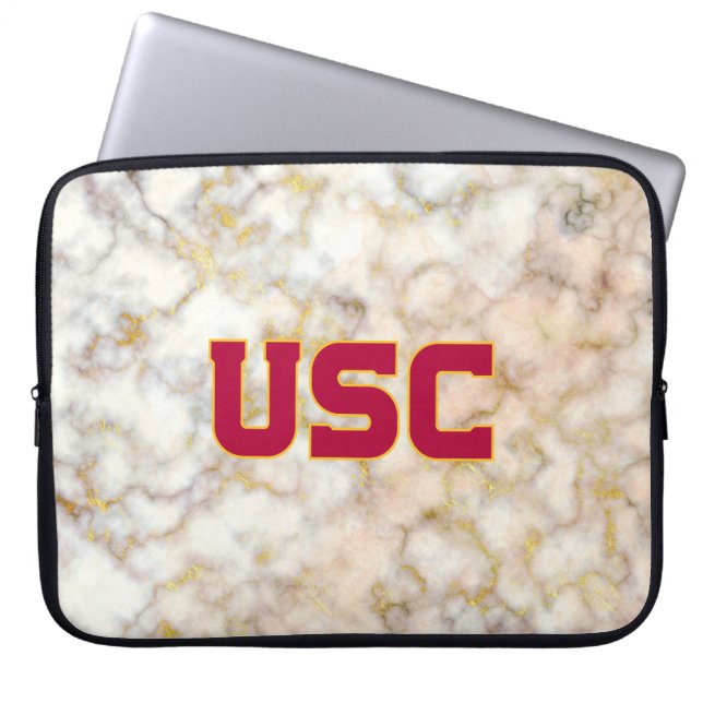USC Trojans | Rose Gold Marble Laptop Sleeve (Front)