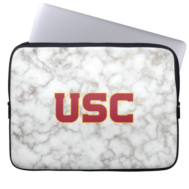 USC Trojans | White Marble Laptop Sleeve (Front)