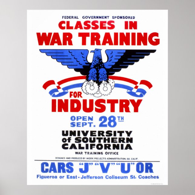 USC War Training Classes 1943 WPA Poster (Front)