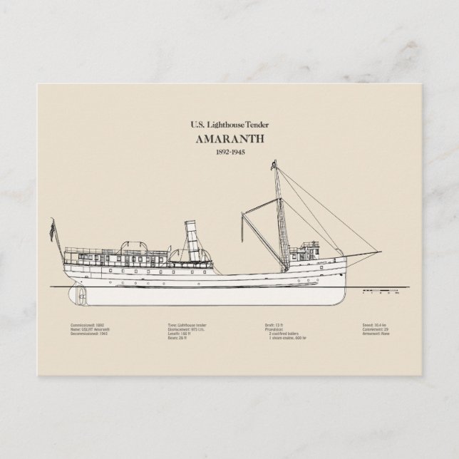 USCG Lighthouse Tender Amaranth - SBD Postcard (Front)