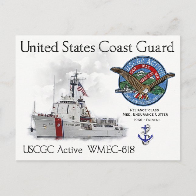 USCGC Active WMEC-618 Medium Endurance Cutter Postcard (Front)