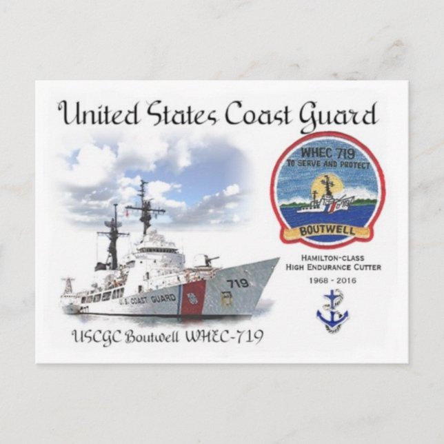 USCGC BOUTWELL WHEC-719 CUTTER POSTCARD (Front)