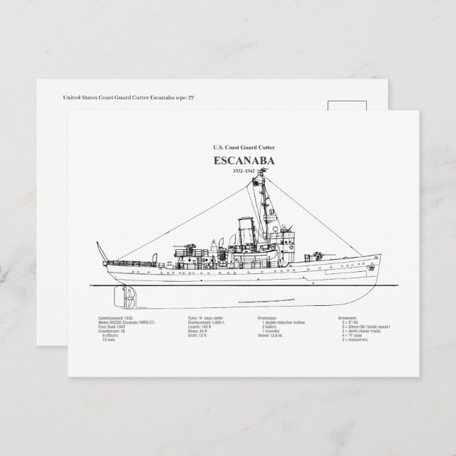 USCGC Escanaba wpc-77 - BD Postcard (Front/Back)