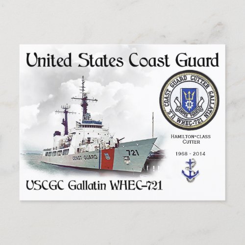 USCGC Gallatin WHEC_721 Cutter Postcard