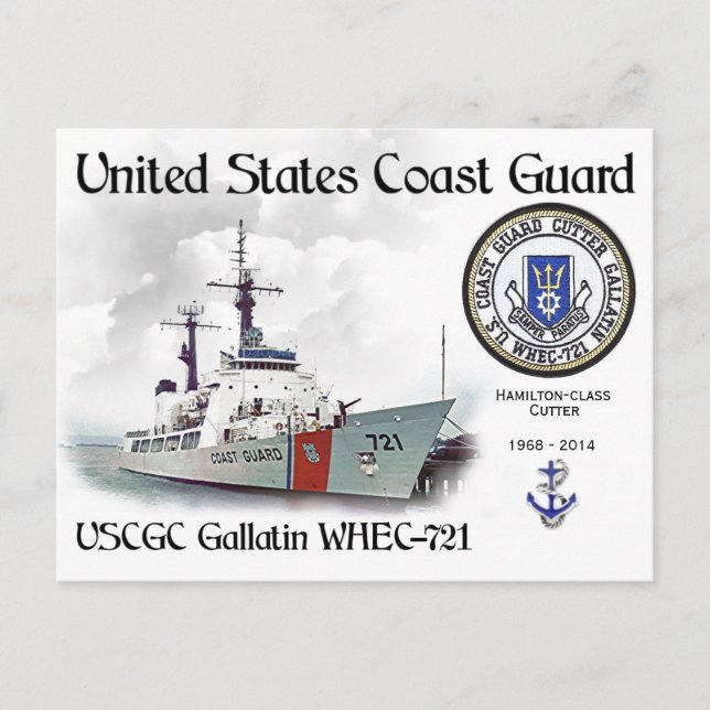 USCGC Gallatin WHEC-721 Cutter Postcard (Front)