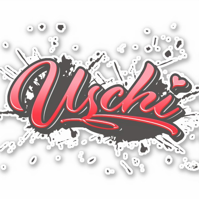Uschi red Heart Graffiti Sticker (Front)