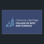 USD College of Arts and Sciences Rectangular Sticker<br><div class="desc">Celebrate your connection to the University of San Diego with this official College of Arts and Sciences design. Featuring the university’s iconic blue dome and bell tower illustration alongside bold text that reads “University of San Diego College of Arts and Sciences, ” this design showcases pride and school spirit. Perfect...</div>