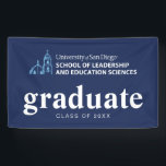 USD School of Leadership & Education Sciences Banner<br><div class="desc">Show your pride in the University of San Diego with this official School of Leadership and Education Sciences design. Highlighting the signature blue dome and bell tower graphic paired with bold lettering that reads “University of San Diego School of Leadership and Education Sciences, ” this design honors students, alumni, faculty,...</div>