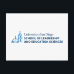 USD School of Leadership & Education Sciences Postcard<br><div class="desc">Show your pride in the University of San Diego with this official School of Leadership and Education Sciences design. Highlighting the signature blue dome and bell tower graphic paired with bold lettering that reads “University of San Diego School of Leadership and Education Sciences, ” this design honors students, alumni, faculty,...</div>