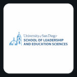 USD School of Leadership & Education Sciences Square Sticker<br><div class="desc">Show your pride in the University of San Diego with this official School of Leadership and Education Sciences design. Highlighting the signature blue dome and bell tower graphic paired with bold lettering that reads “University of San Diego School of Leadership and Education Sciences, ” this design honors students, alumni, faculty,...</div>