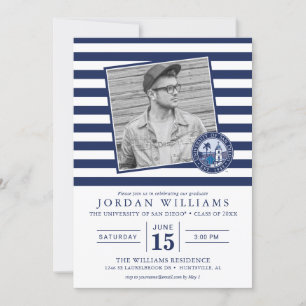 USD Striped Graduation with Photo Invitation