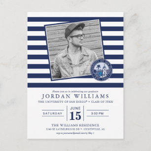 USD Striped Graduation with Photo Postcard