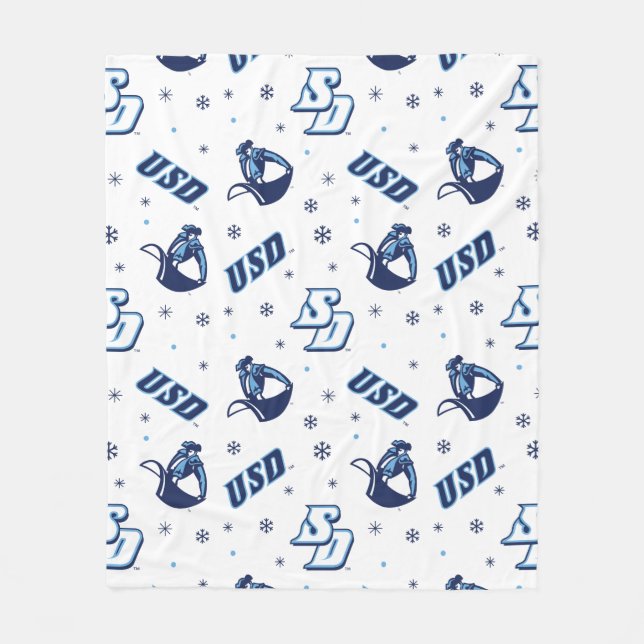USD Toreros Holiday Logo Pattern Fleece Blanket (Front)