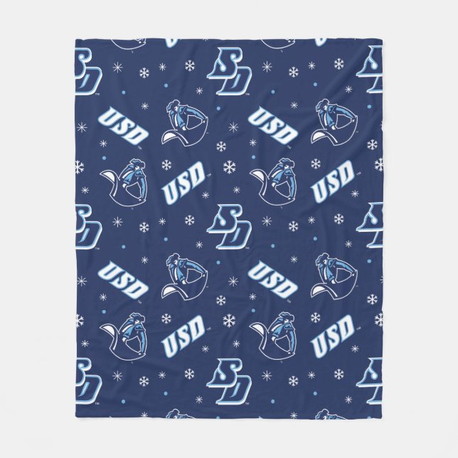 USD Toreros Holiday Logo Pattern Fleece Blanket (Front)