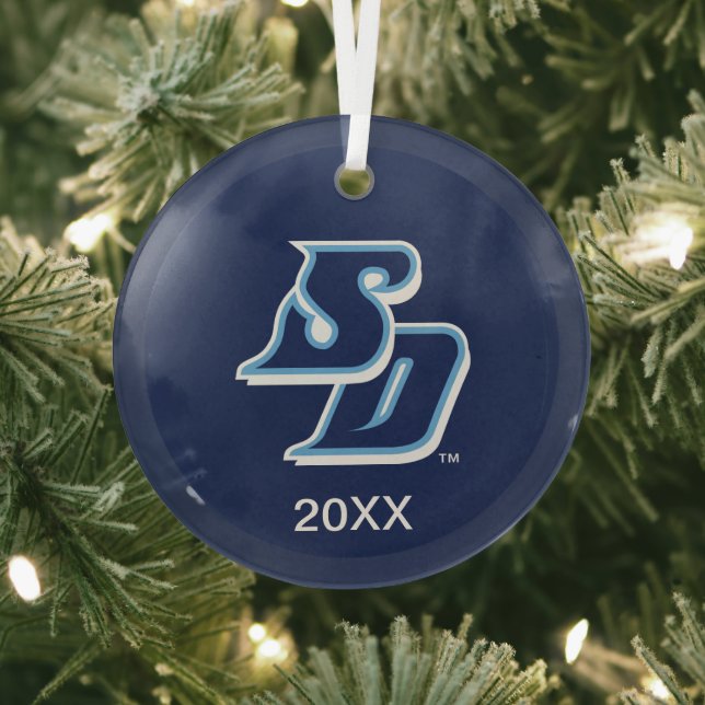 USD Toreros Holiday Logo Pattern Glass Ornament (Insitu)