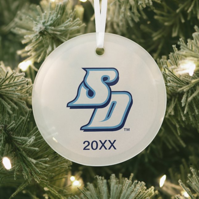 USD Toreros Holiday Logo Pattern Glass Ornament (Insitu)