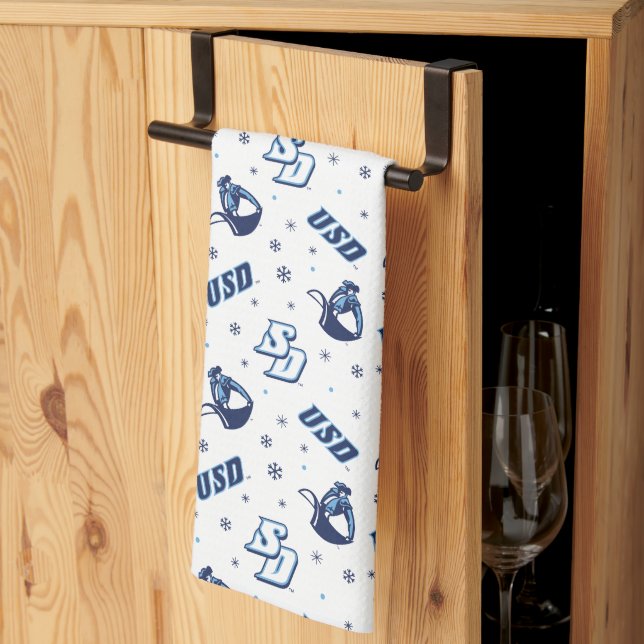 USD Toreros Holiday Logo Pattern Kitchen Towel (Thirds Fold)