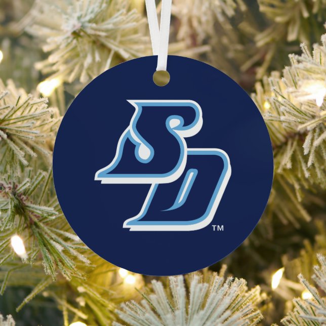 USD Toreros Holiday Logo Pattern Metal Ornament (Insitu)