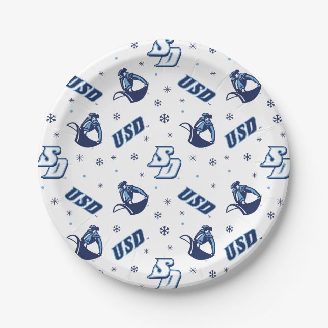 USD Toreros Holiday Logo Pattern Paper Plates (Front)