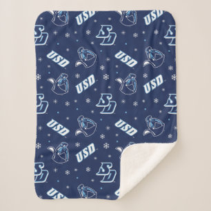 USD Toreros Holiday Logo Pattern Sherpa Blanket