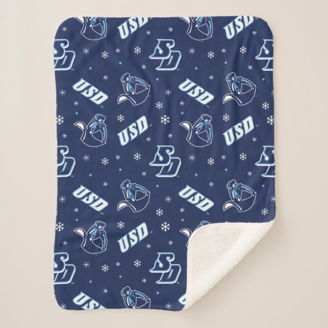 USD Toreros Holiday Logo Pattern Sherpa Blanket (Front)