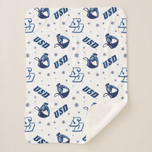 USD Toreros Holiday Logo Pattern Sherpa Blanket