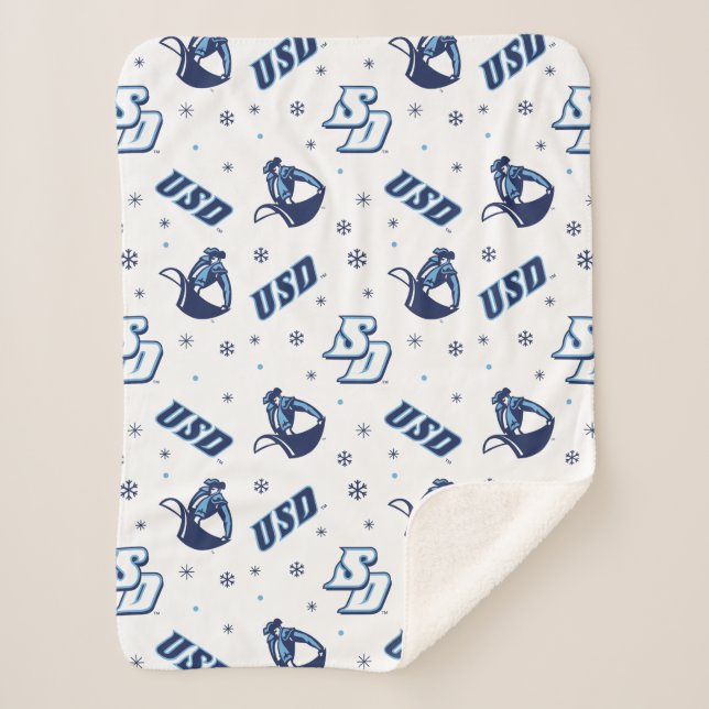 USD Toreros Holiday Logo Pattern Sherpa Blanket (Front)