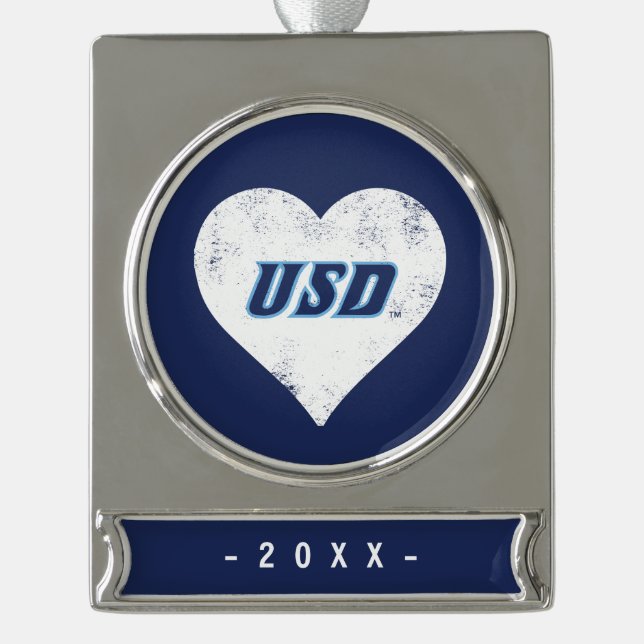 USD Vintage Heart Silver Plated Banner Ornament (Front)
