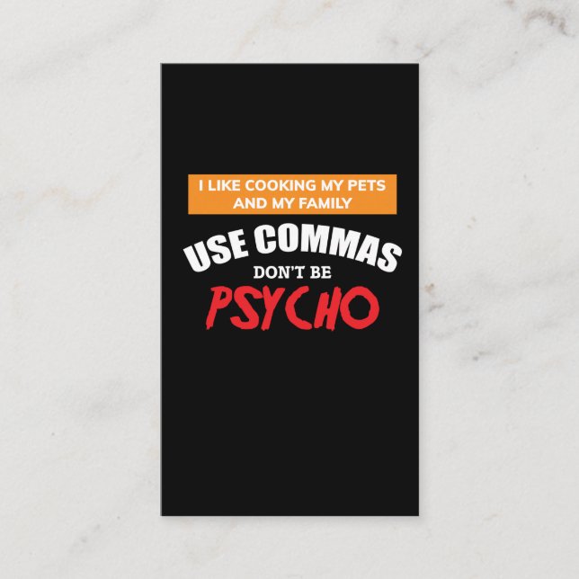 Use Commas Funny Grammar English Teacher Business Card (Front)