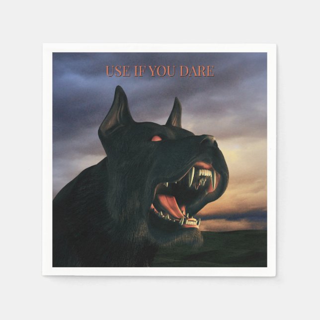 Use If You Dare. Big, black dog Napkins (Front)