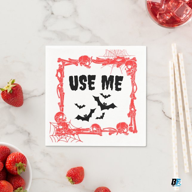 "USE ME" Skeleton & Bat Halloween Party Napkins (Creator Uploaded)