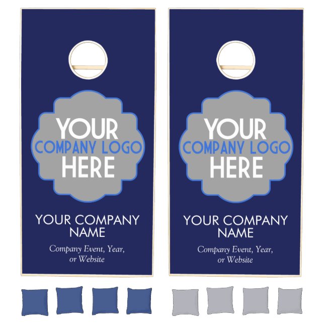 Use Own Business Logo Navy Company Event Party Cornhole Set (Set)